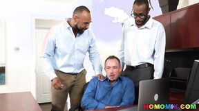 Ebony co workers find a white man watching gay porn in the office