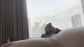 Chinese guy laying on the floor jerking off