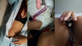 menina safadinha se tocando com vibrador na bucetinha e plug no cuzinho, ela gosa bem gostoso e mostra a buceta molhadinha