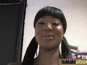 Ebony gets fucked in all holes by a group of white dudes