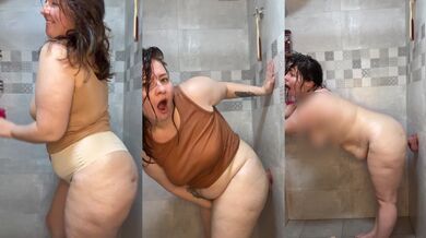 Step sis gets her huge dildo stuffed in the shower