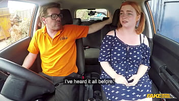 CURVY ginger riding a big dick in a car and let&#039_s him cum in her mouth - Fake Driving School
