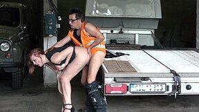 Eva Berger gives a great head and gets fucked in the garage