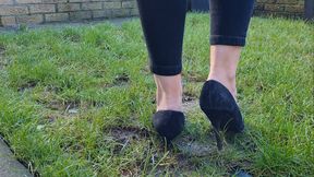 Kat Sinks Her Sexy Well Worn Work Shoes into Grass