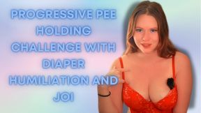 Progressive Pee Holding Challenge with Diaper Humiliation and JOI WMV