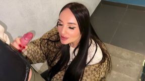 Risky public blowjob with cum on face and cheating on boyfriend