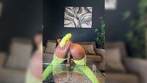 Fucking her pussy with a big black dildo and a buttplug in!