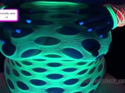 BBW milf black light finger paints massages huge breasts and long nipples