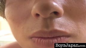 Japanese athlete prods with his fat dick and strokes off performance