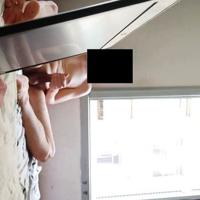 Caught by horny neighbor. Very exposed naked masturbation at open window