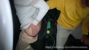 cruising uber penetrates a school college girl condom-free in the truck in public and jizzes inwards his bootie outdoor