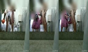 I and wife play in bathroom