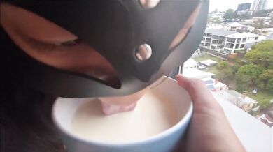 Asian kitty slave drinks milk and gets pounded in all holes TwoSetDuet