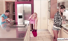 Petite teen Gina shares her bfs dick with her stepmom