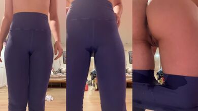 Desperate girl pissing in her leggings until soaked tight and squirming
