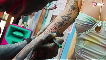 ALT girl ANAL fucked during TATTOO session - sloppy bj &amp_ squirt