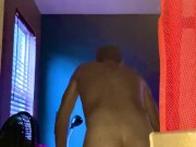 Spun guy showing ass and flopping & helicoptering semi-hard nice cock