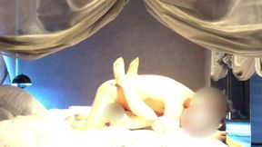 Ejaculation on her belly in sexy courtesan style cosplay.