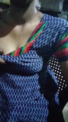 South Indian Beauty Massaging Her Hot Boobs with Oil