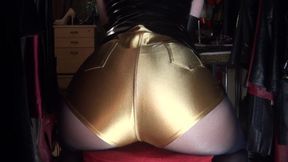 (hd) Facesitting and Ass Worship in Gold Satin Shorts.