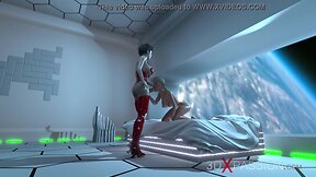 Sci-fi android engages in intimate encounter at space station