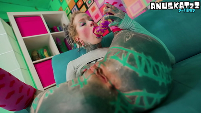 Skinny Tattooed Whore's Anal Masturbation: Fingering and Toys Stretch Her Tight Butthole