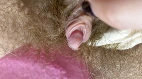 Extreme closeup masturbation hairy pussy big clit rubbing