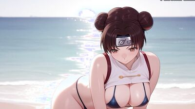 Naruto Bikini's big tits get a rough pounding in a beach hentai by Panda Daddy's hot bikini babe