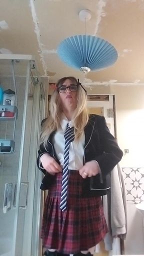 Horny Sissy in Uniform Loves Her Precum