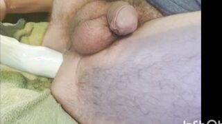 Yam-sized fake penis deep gape assfuck