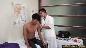 Skinny Asian enjoys anal playing from his geeky doctor