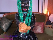 Miss Maskerade show her latex gloves collection in ruibberdoll enclosed catsuit asmr sound