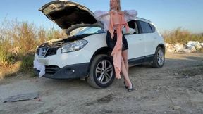 Destryed clothes and stranded car