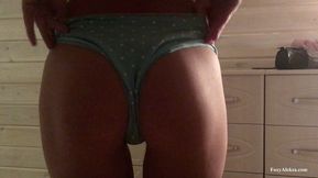Delicious Ass in Blue Panties. Girl Takes off Panties
