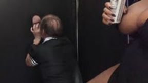 sissy slut kneels and sucking cock at gloryhole while Goddess MXDominion watches 1080