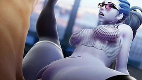 Curvy Widowmaker from Overwatch 2 in stockings and glasses got deep anal fuck