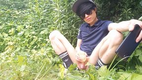 Gay Twink Jon Arteen Jerks off His Cock with an Oiled Fleshlight Outside in the Wilderness, His Cock Leaks Precum and Ejaculates