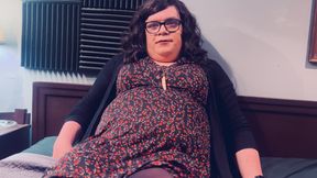 Trans Girl Lifts Dress and Cums in Her Pantyhose