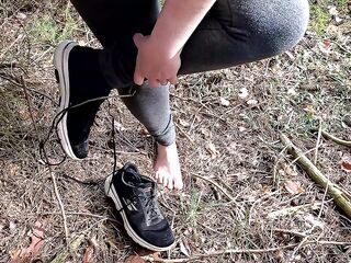 In nature's garb boobs beeing slapped on hunting stand