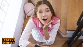 Sweet petite Mary Rock sucks cock hard and deep