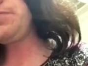 Cross-dressing sissy stuffs ass with cock in public restroom
