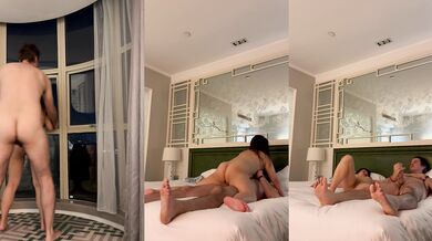 Hotel Window Slut Got Caught Riding Cowgirl In Public