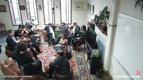 ”Babe gang bang screwed at public party”