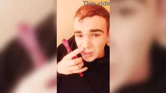 Femboy twink shoots cum on his own face in solo session