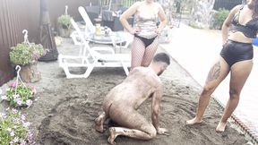 Interracial PIG HUMILIATION in the sand
