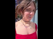 Sissy walking outside showing her chastity cage
