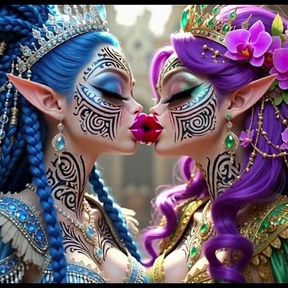 Beautiful Elves Princess Kissing, Ai Animation