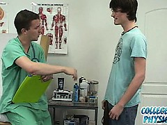 College boy visits campus doctor for an exam.