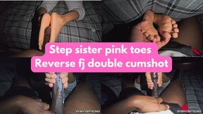 Step-sister reverse footjob double cumshot on her pink toes