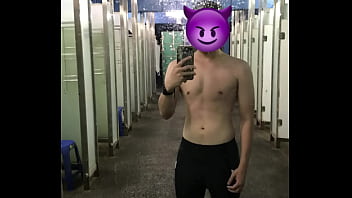 Quickie exposed and cum in Public shower room